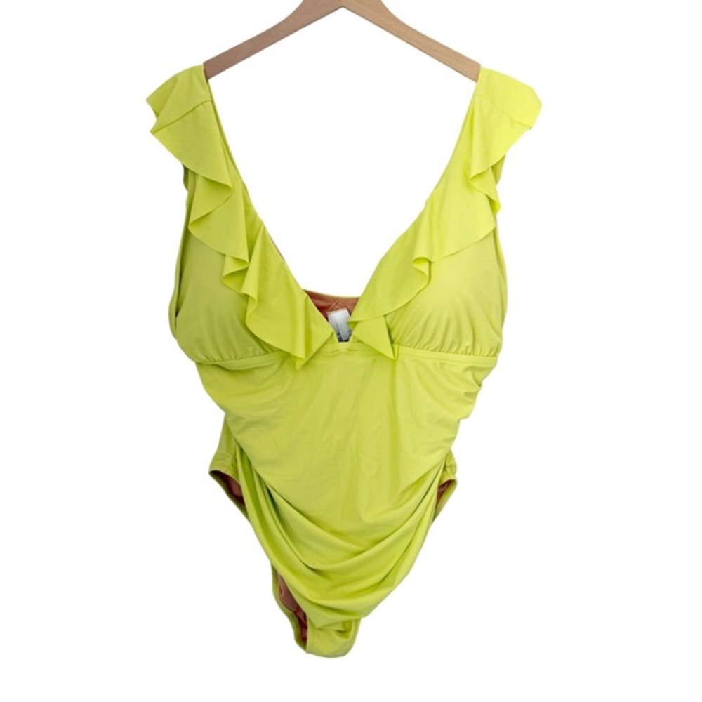 NWT J. Crew Ruched Ruffle One Piece Swimsuit Lemon Sorbet Size 22 - Picture 4 of 9